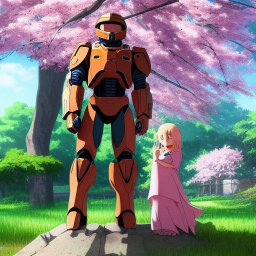 Master Chief Under Cherry Blossoms: Ghibli Anime