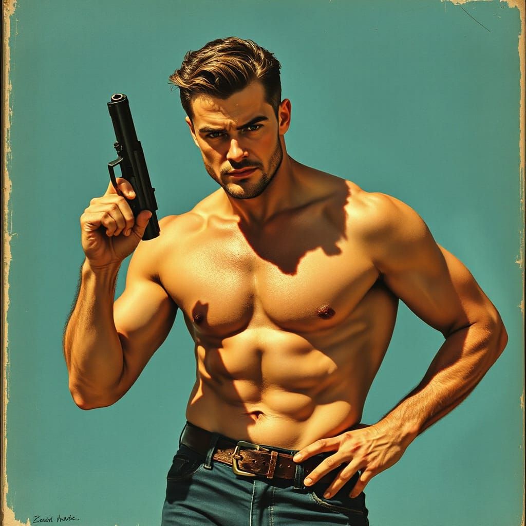 Vintage Pulp Fiction Hero in All His Glory