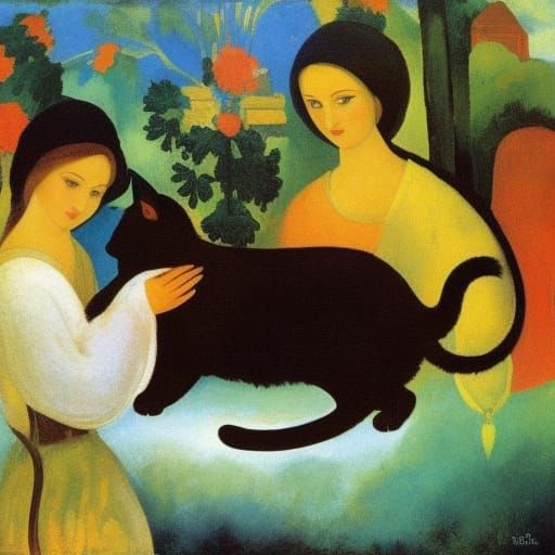 Cat in Burning Car: Expressionist Sky Fire