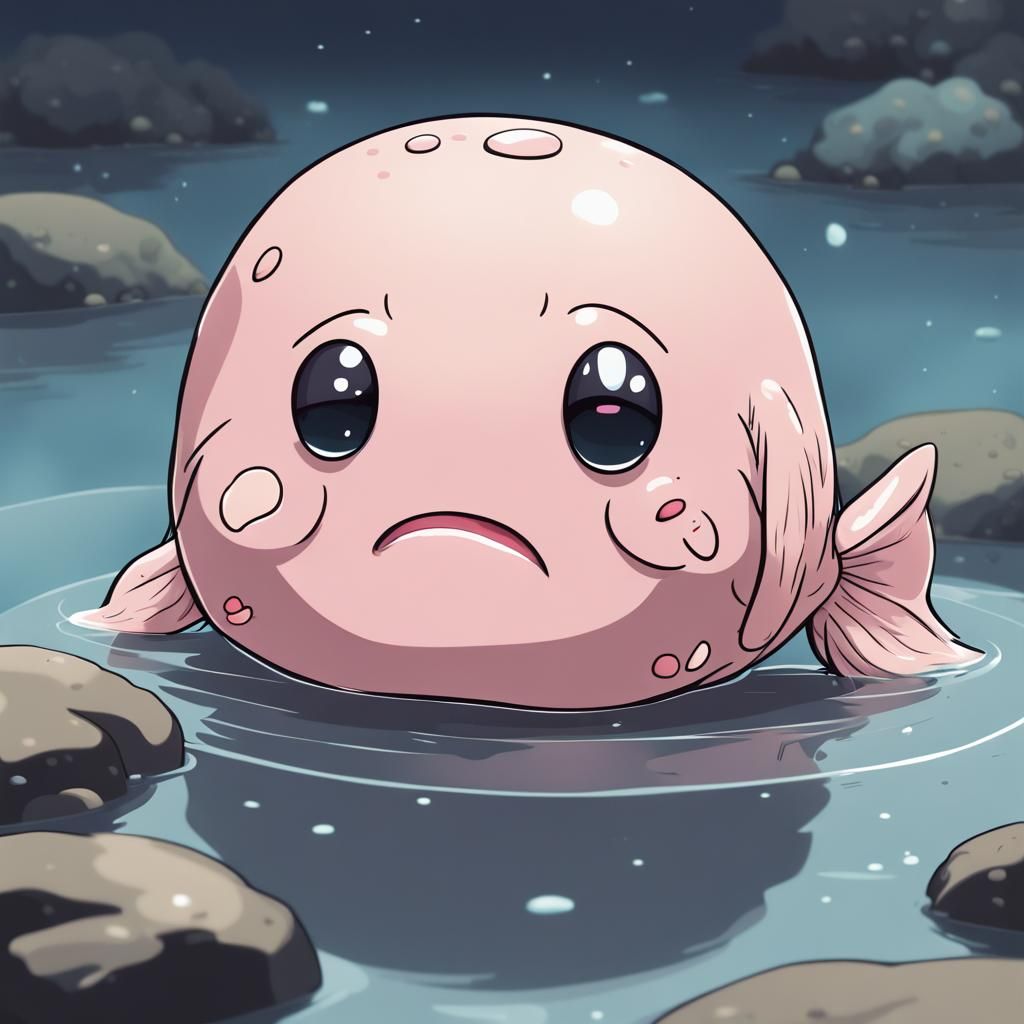 Sad Blobfish in Chibi Anime Style