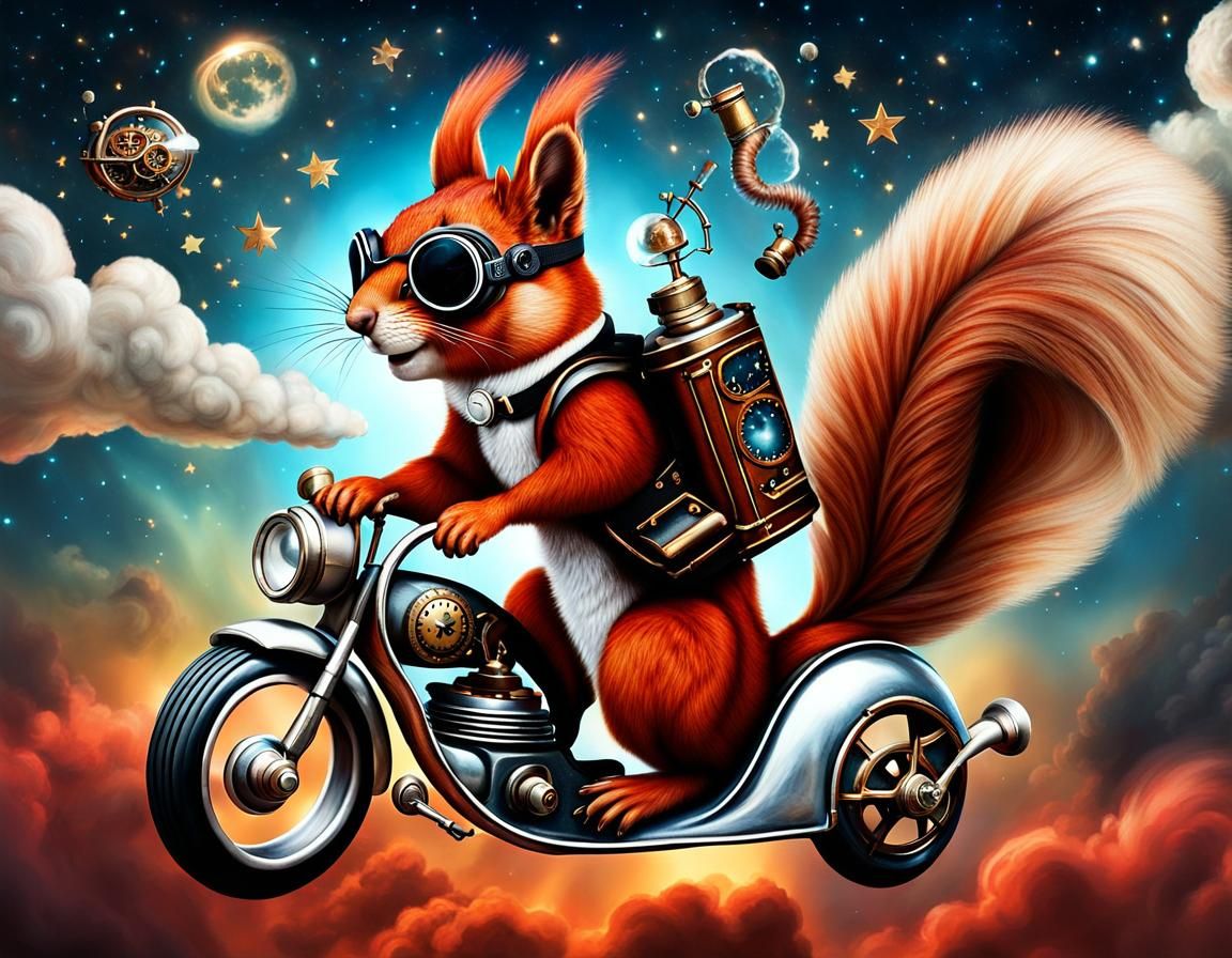 Steampunk Squirrel Pilot in Time Machine