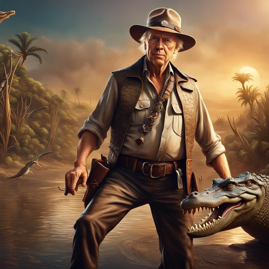 David Attenborough as Crocodile Dundee in Matte Painting