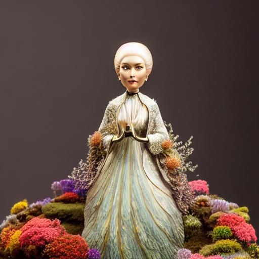 Bobblehead Smiling in Flowers with Mycelium Network