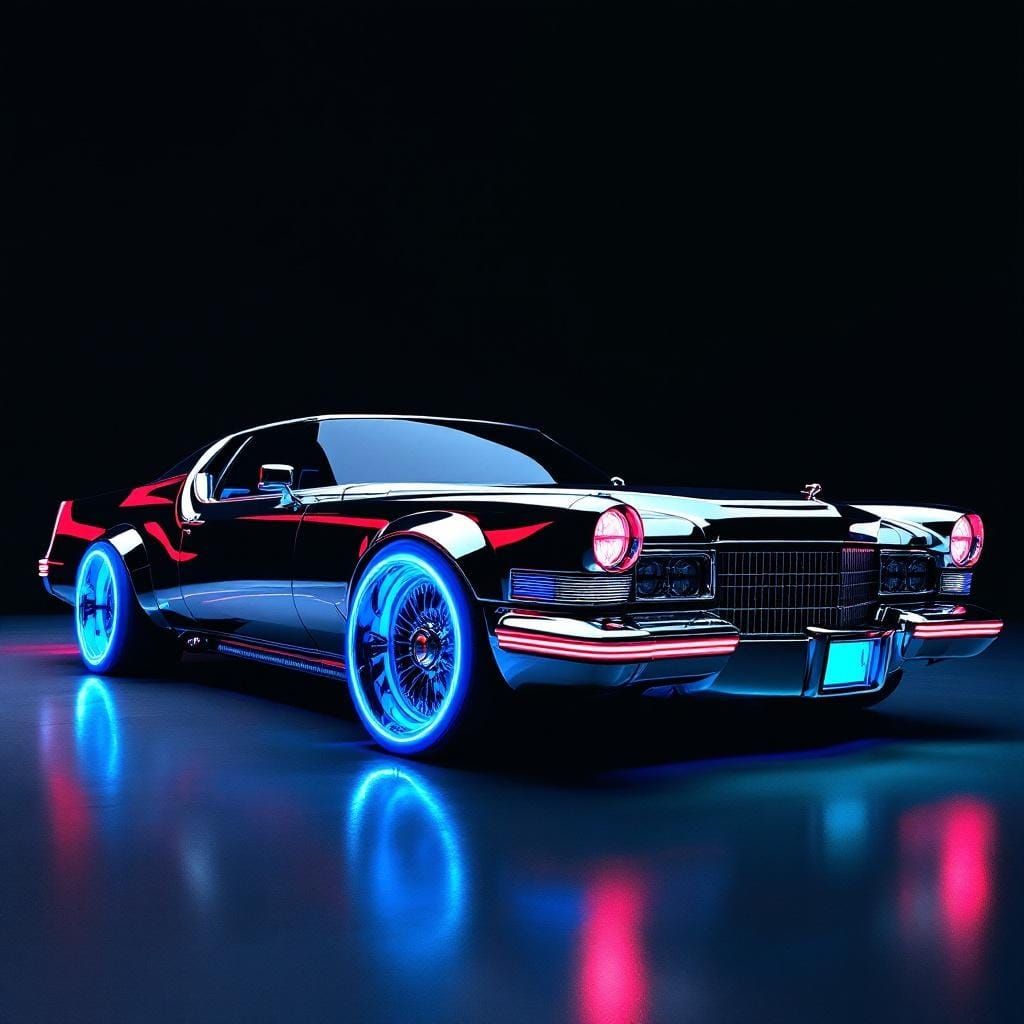 Futuristic Chrome Cadillac with Neon Rims