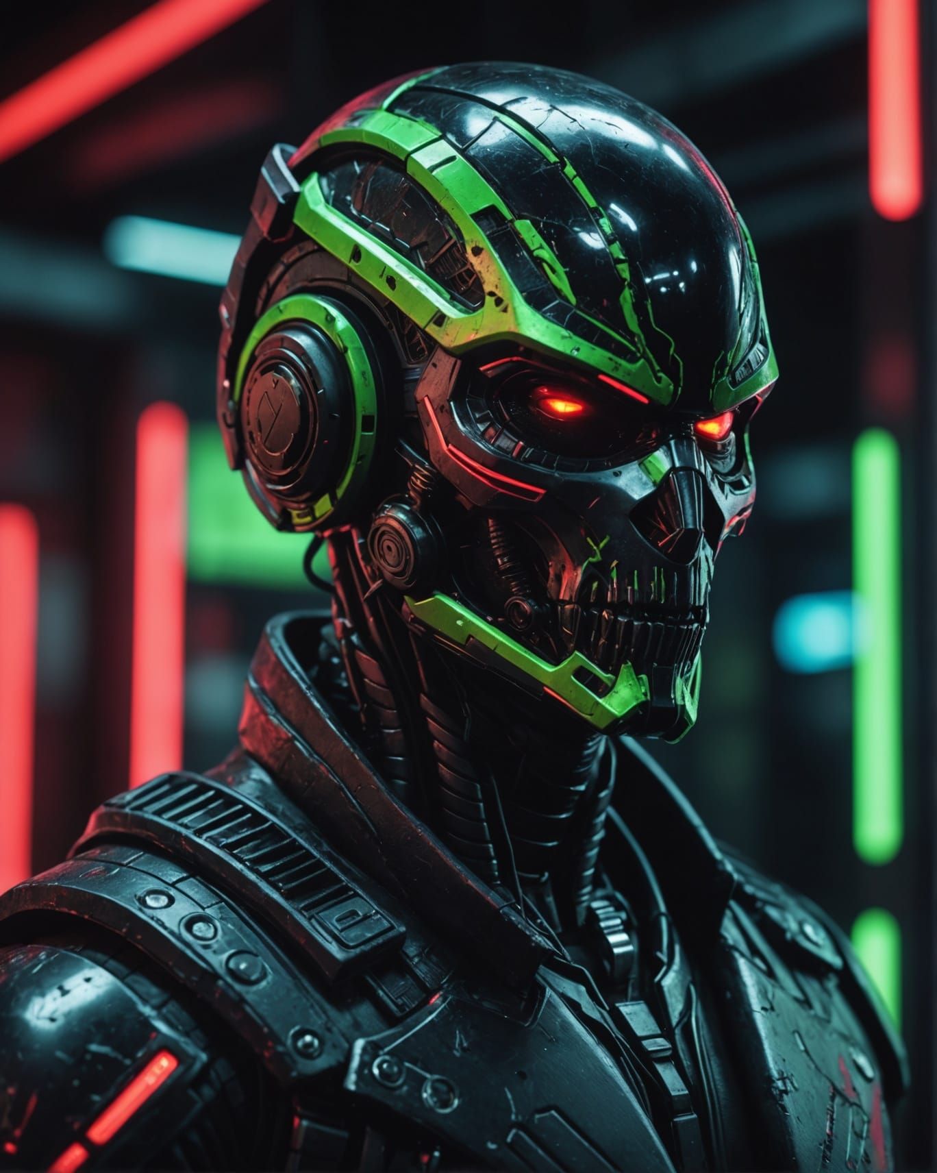 Hyperdetailed Cyberpunk Cyber-Killer in Neon and Obsidian