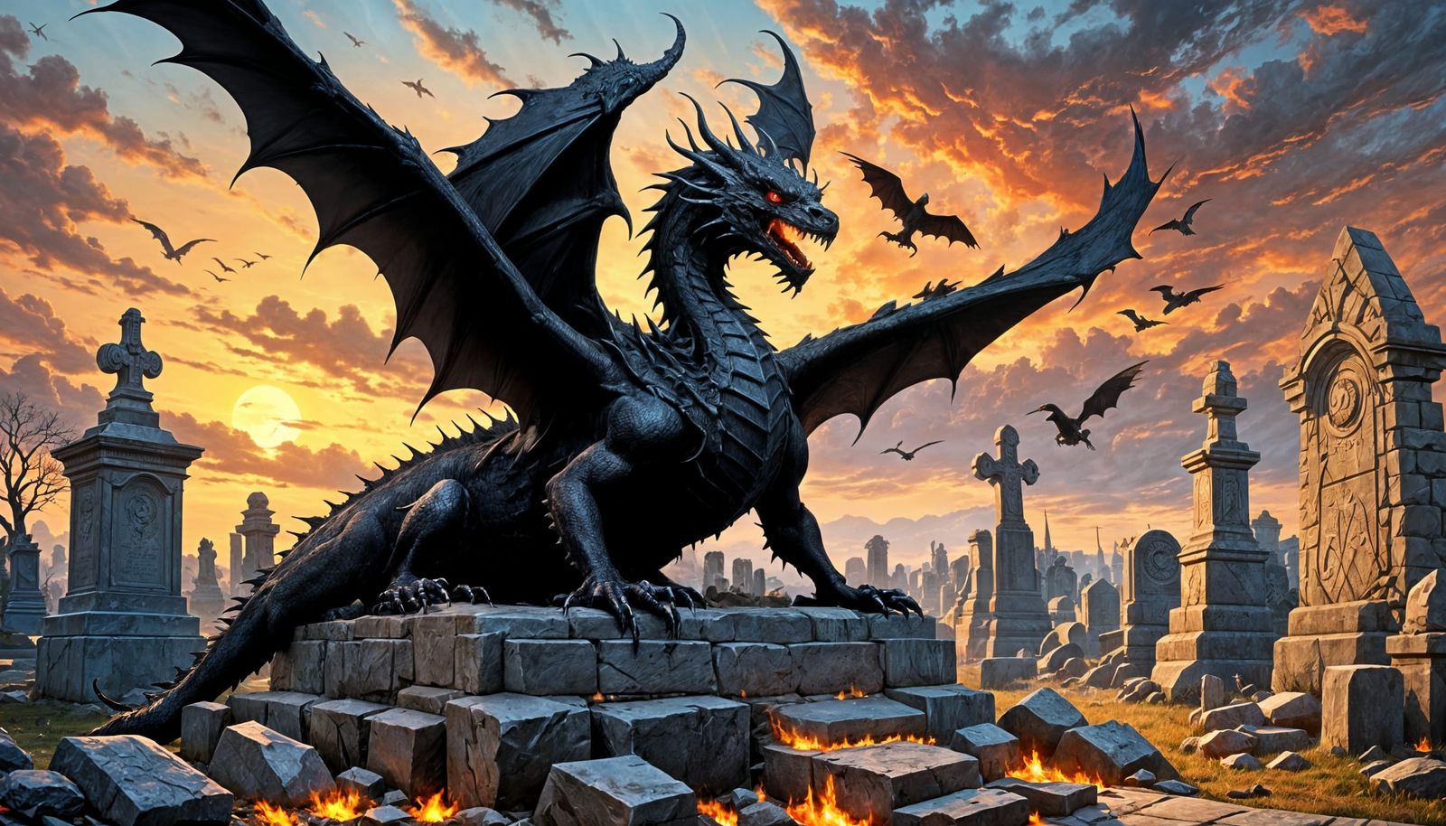 Black Dragon Cemetery Scene in Detailed Matte Painting
