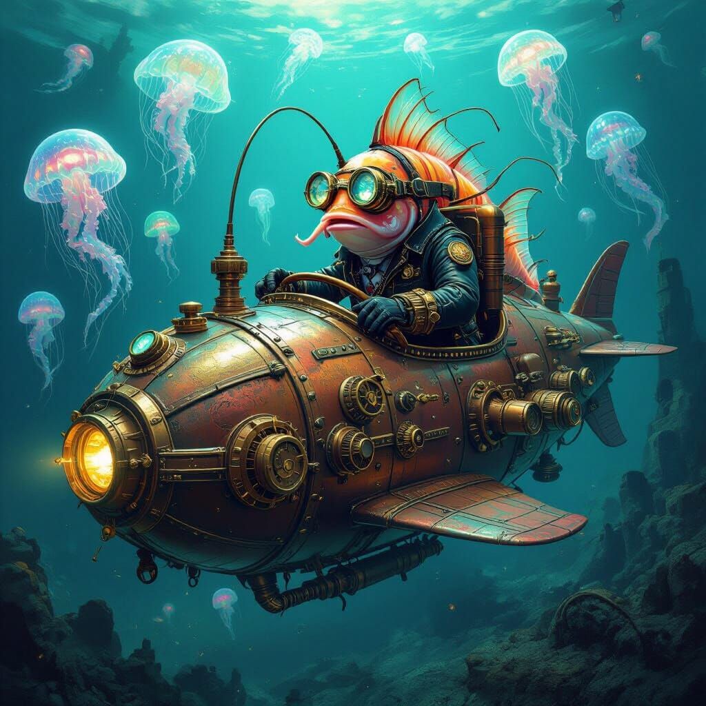 Steampunk Anglerfish Submarine in Sunken City