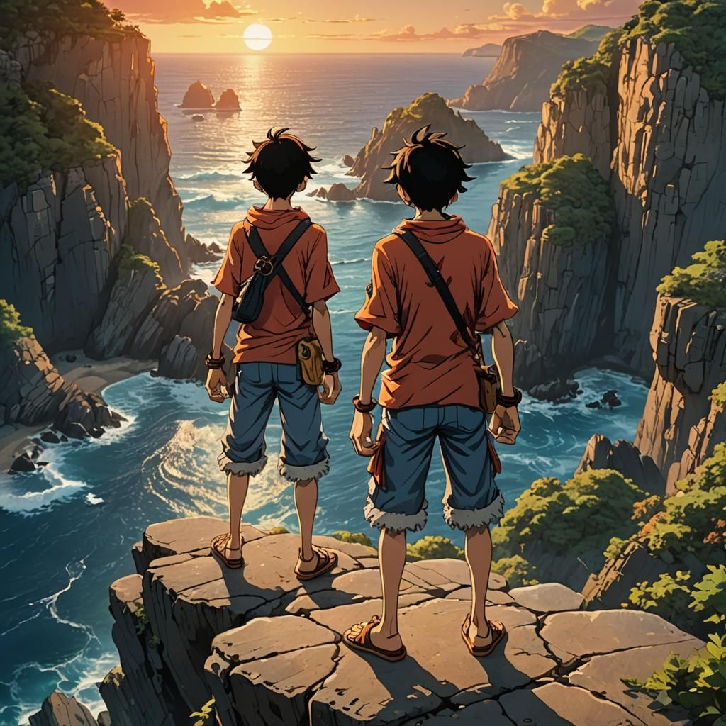 Luffy Overlooking the Ocean in Epic Anime Style