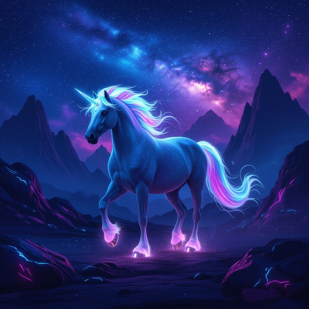 Majestic Fantasy Horse in Cosmic Night Landscape