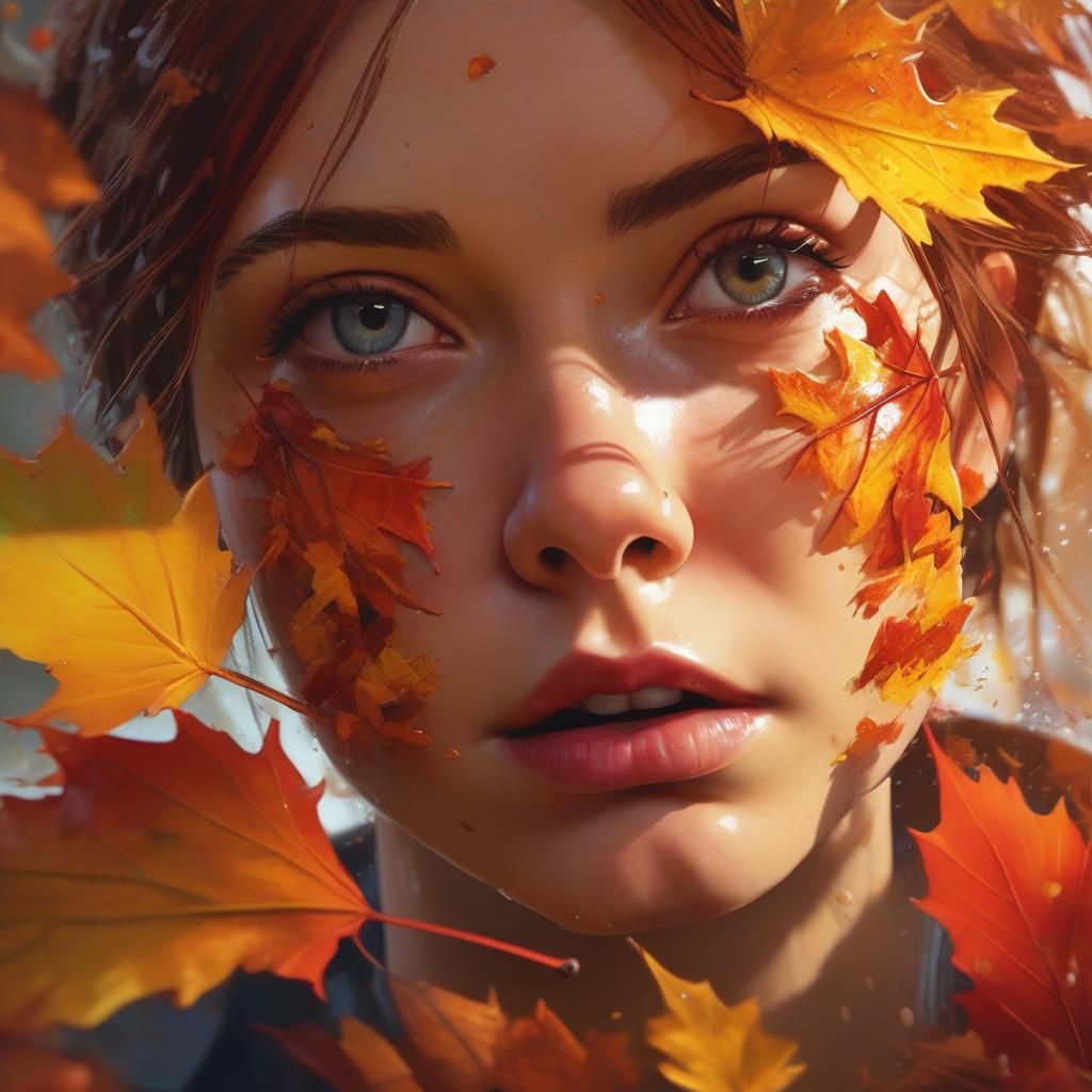 Hyperrealistic Autumn Portrait in Splash Art Style