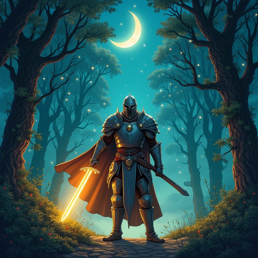 Heroic Warrior in Enchanted Fantasy Realm