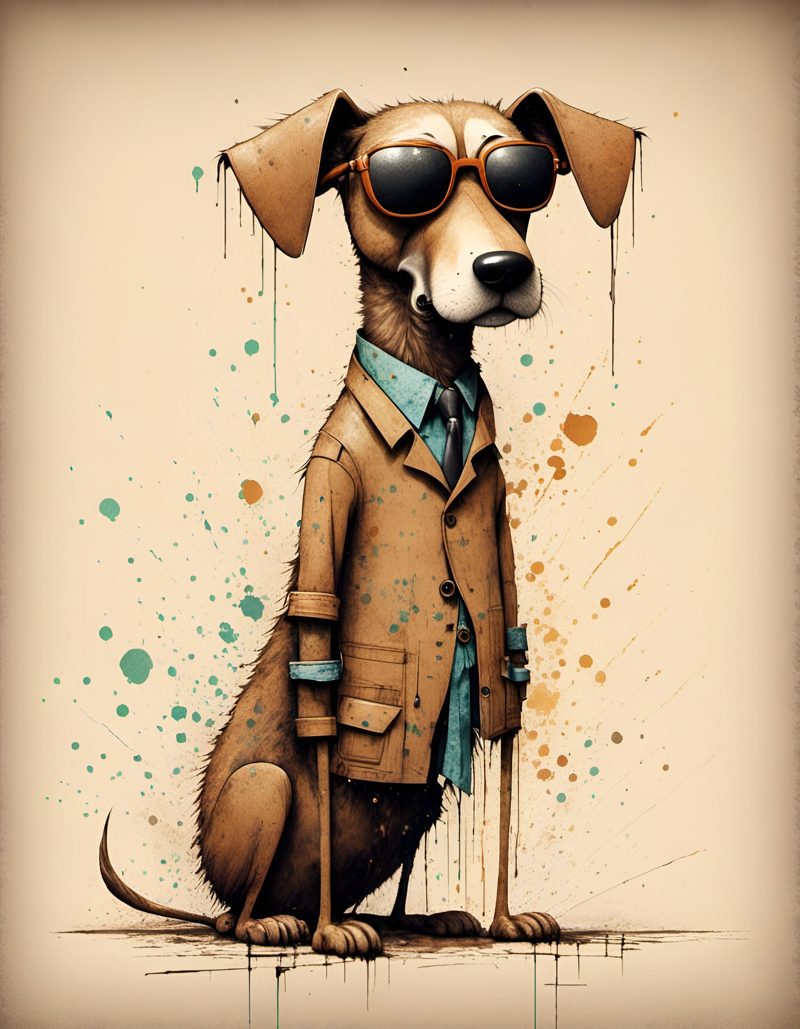 Cool Dog Caricature with Sunglasses in Sketch Style