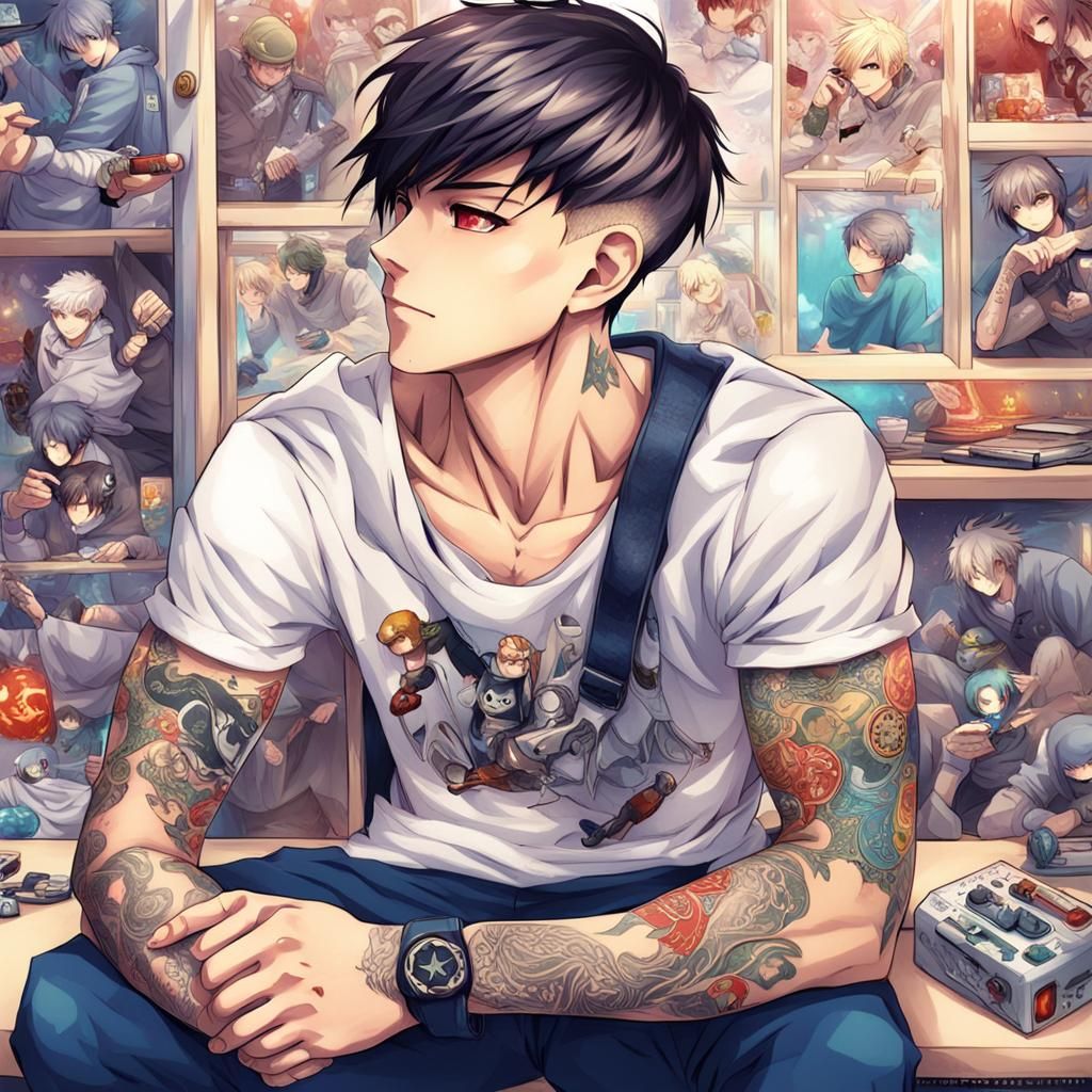 Anime Style Tattooed Gamer Character