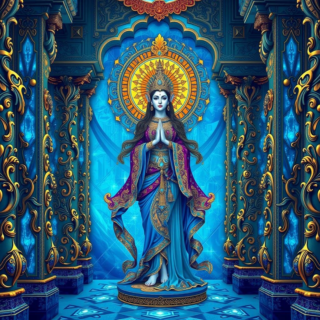 Goddess in Blue Temple: Art Nouveau Style