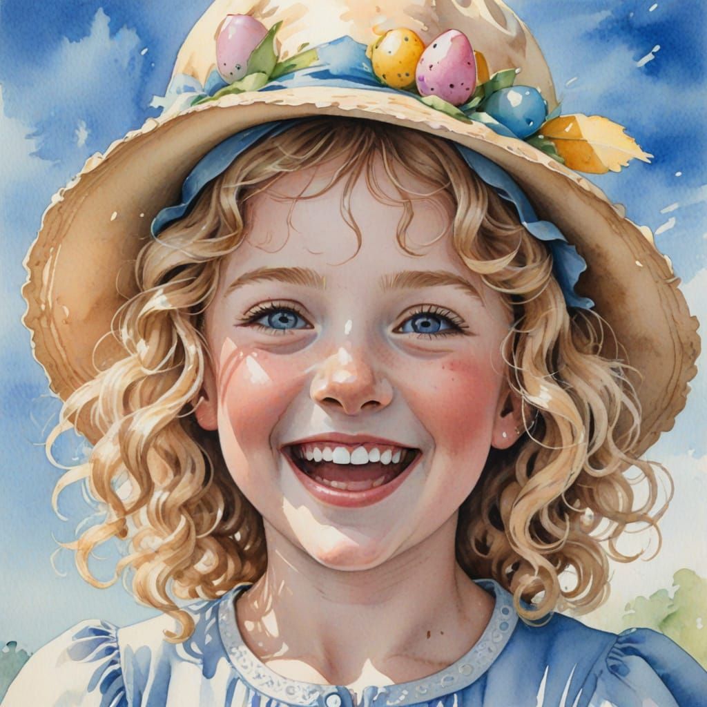 Cute Easter Girl in Watercolour