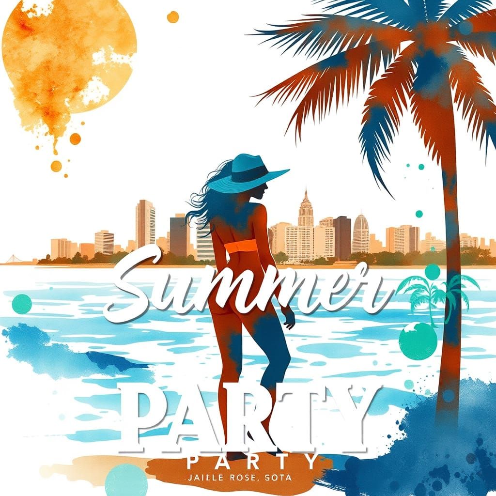 Havana Summer Beach Party Poster in Art Nouveau Style