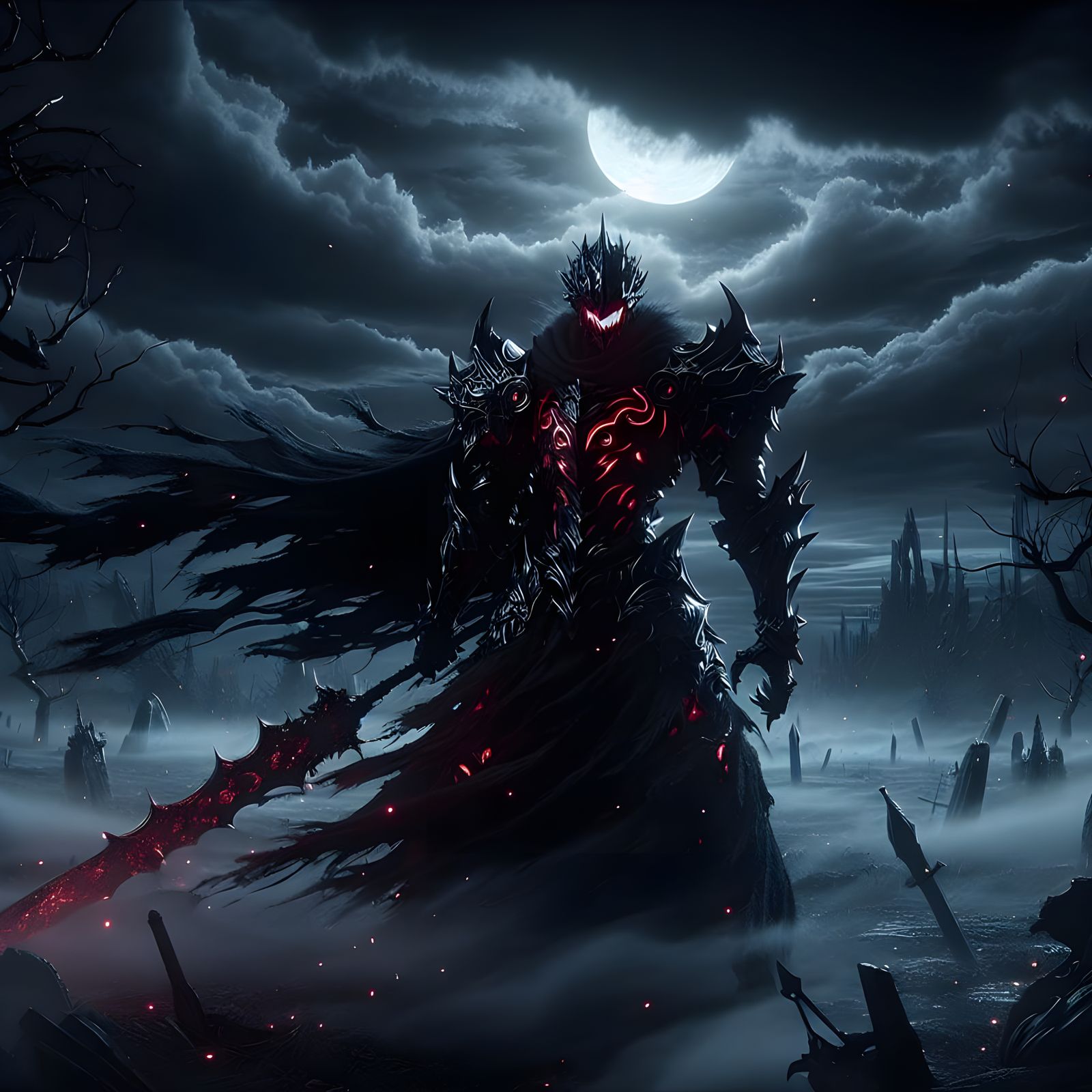 Dark Knight Standing Alone on Desolate Battlefield