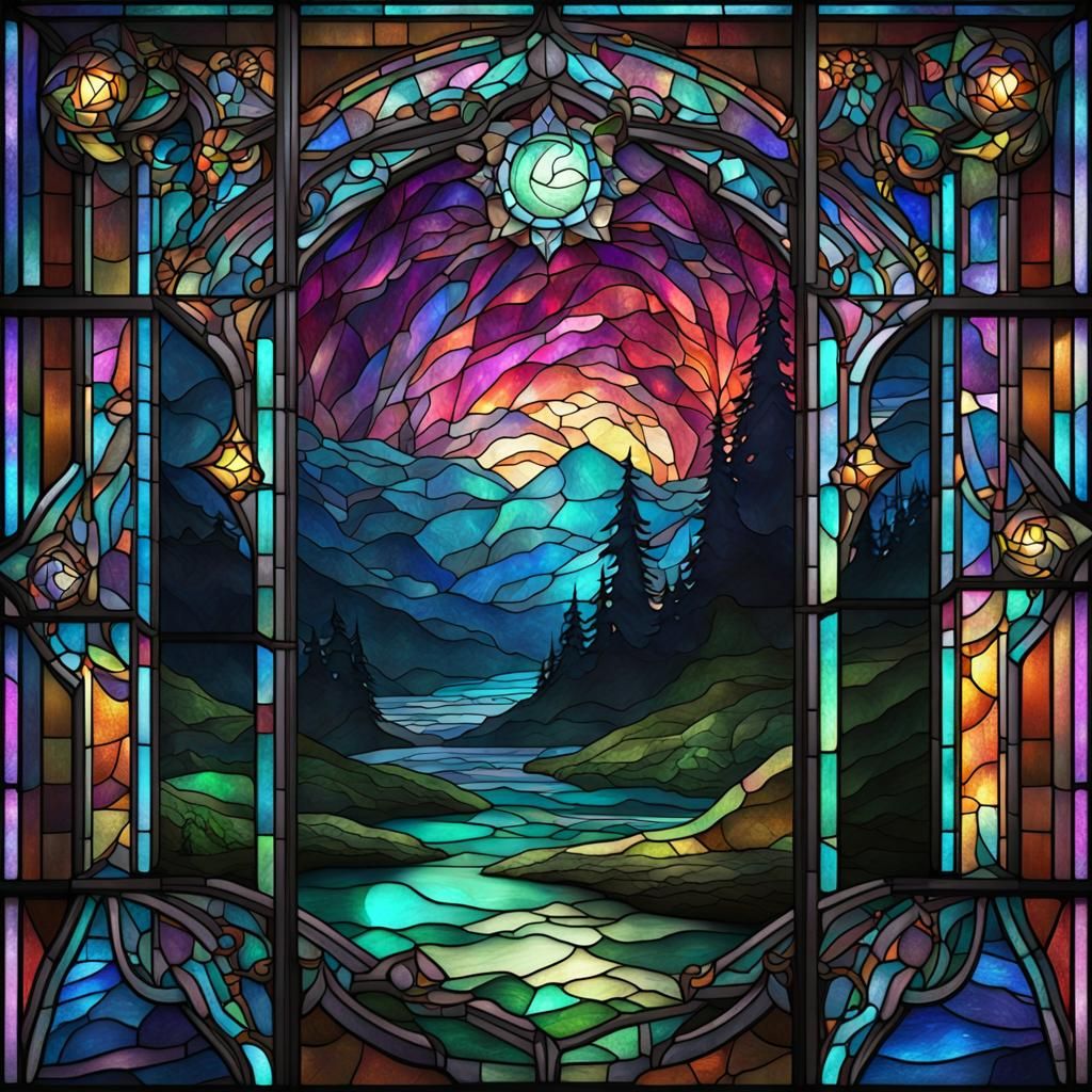 Stained Glass Northern Lights in Detailed Painting