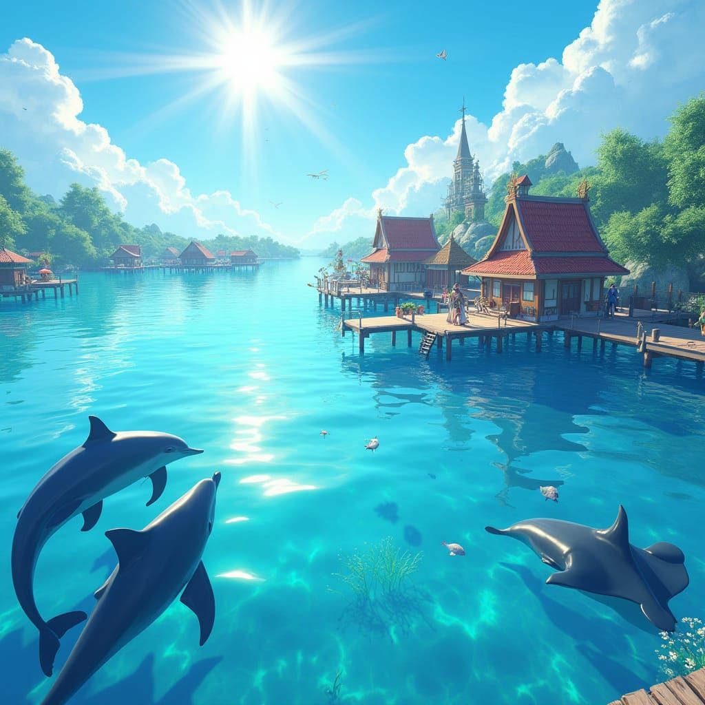 Anime-Inspired Village on Stilts in Azure Water