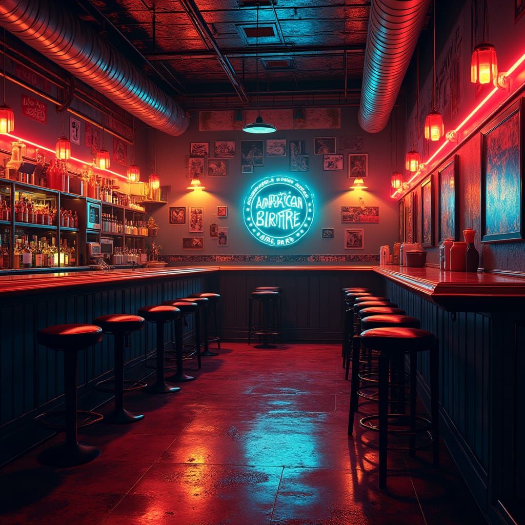 Retro American Bar in Vibrant 1970s Style