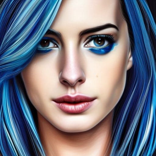 Blue Hair Portrait in Oil on Canvas Style
