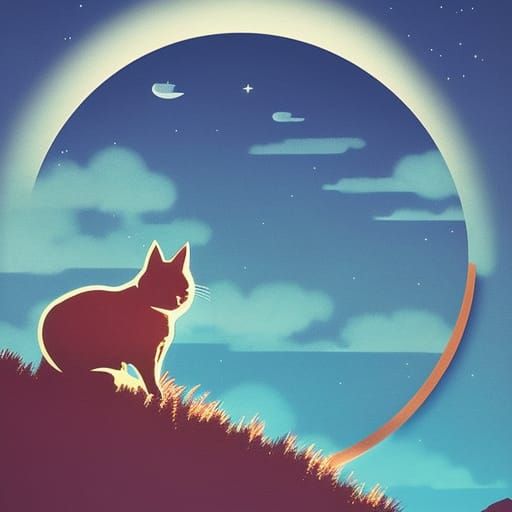 Cat Sleeping on Moon in Paper Cut Style