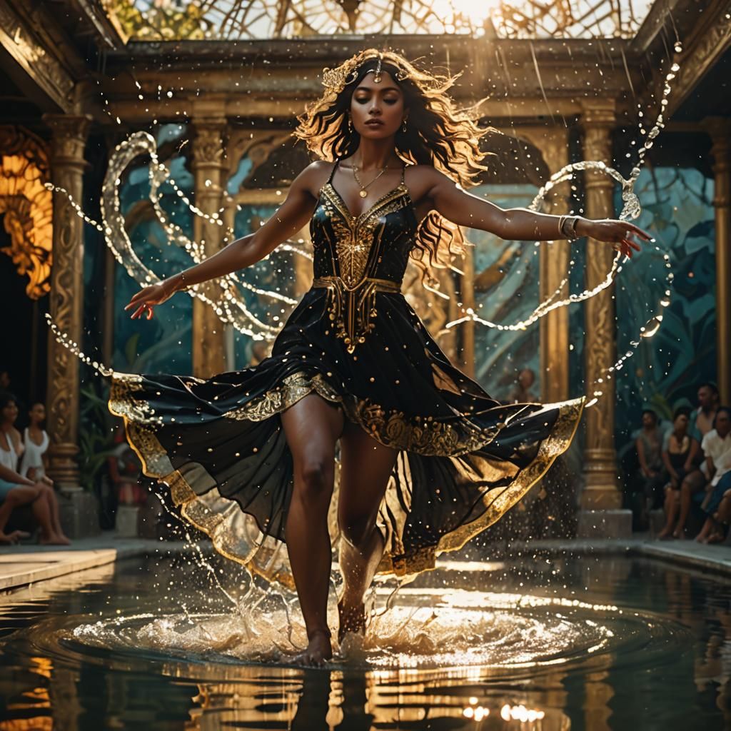 Golden Goddess Dancer in Water Reflections