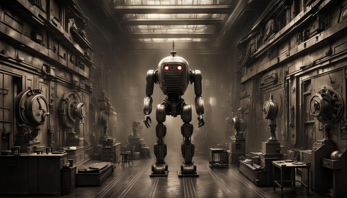 Metropolis Inspired Room with Robot, Digital Matte Painting
