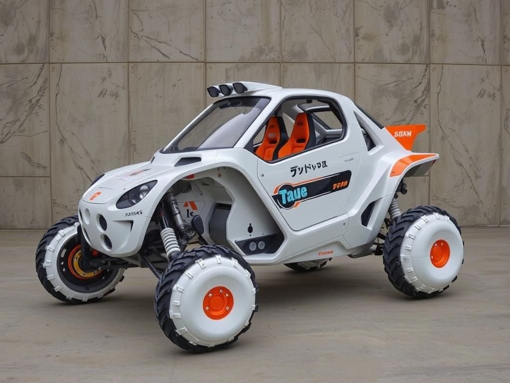 Futuristic Sporty Bubble Buggy with Japanese Logos