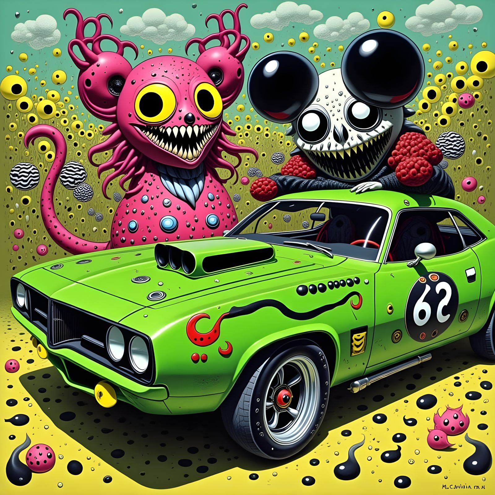 Ratfink Style Cartoon Driving 1970 Barracuda