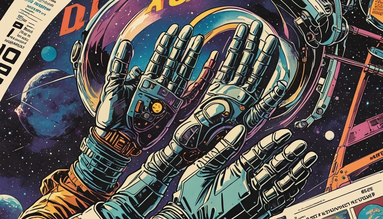 Retro-Futuristic Astronaut Holding UFO VHS Tape