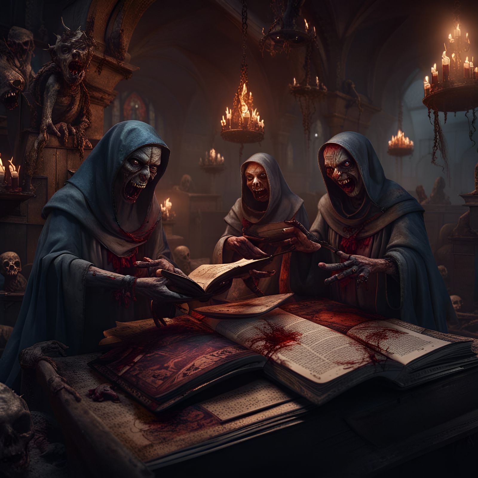 Demonic Zombie Nuns in Hellish Bible Pages
