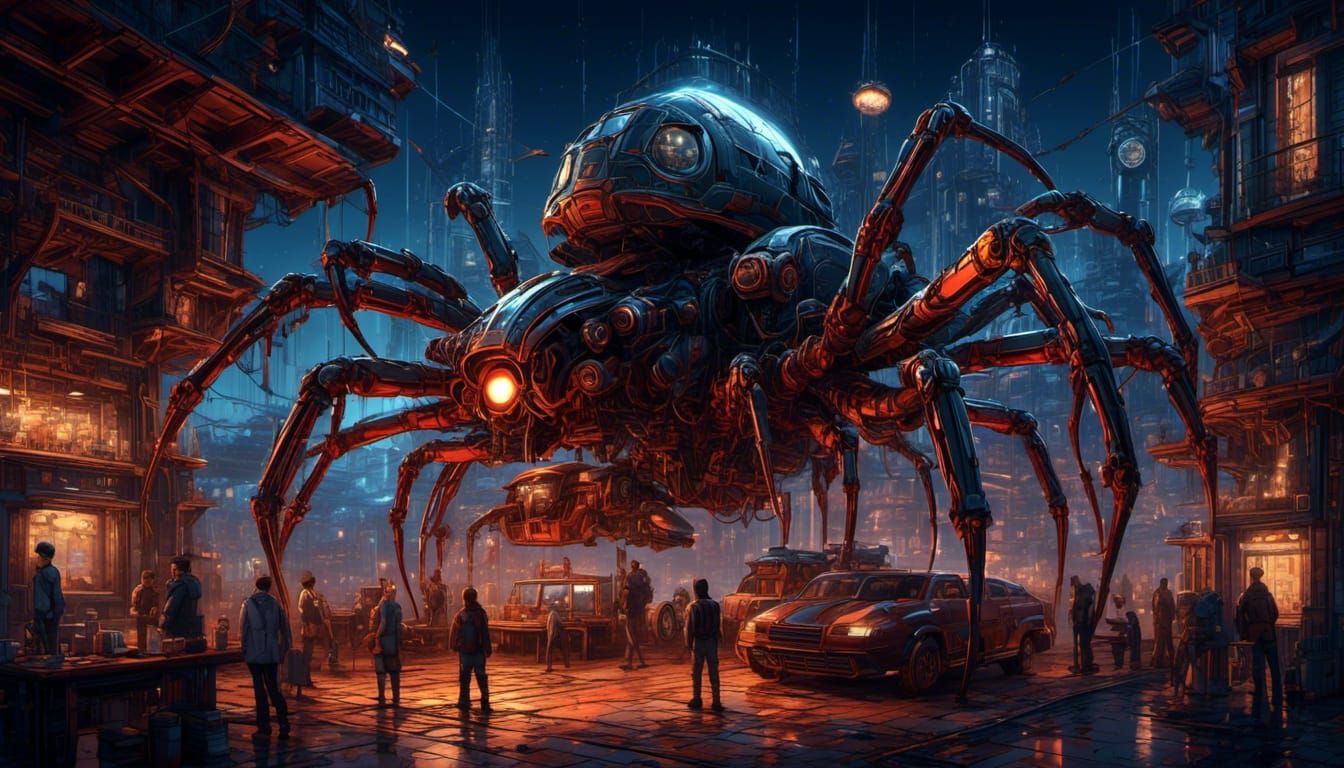 Cyberpunk Spider Vehicle in Alien Landscape