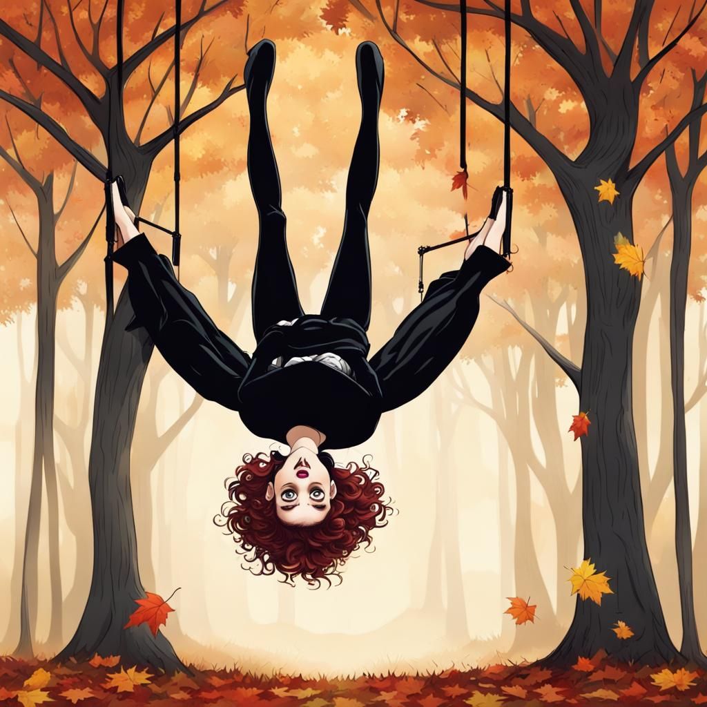 Sweet Burtonesque Woman in Autumn Forest