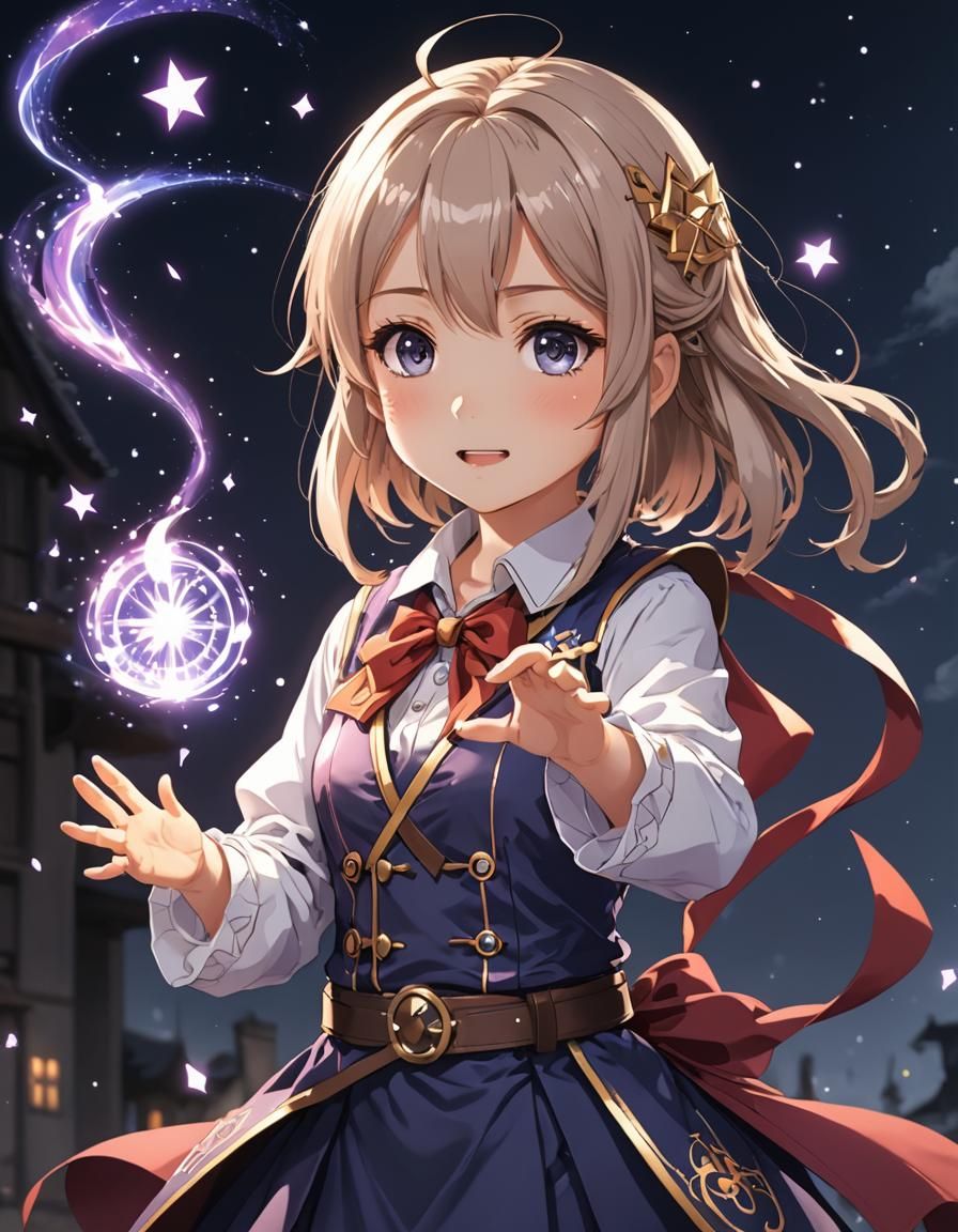 Anime Girl Practicing Magic in Anime Style