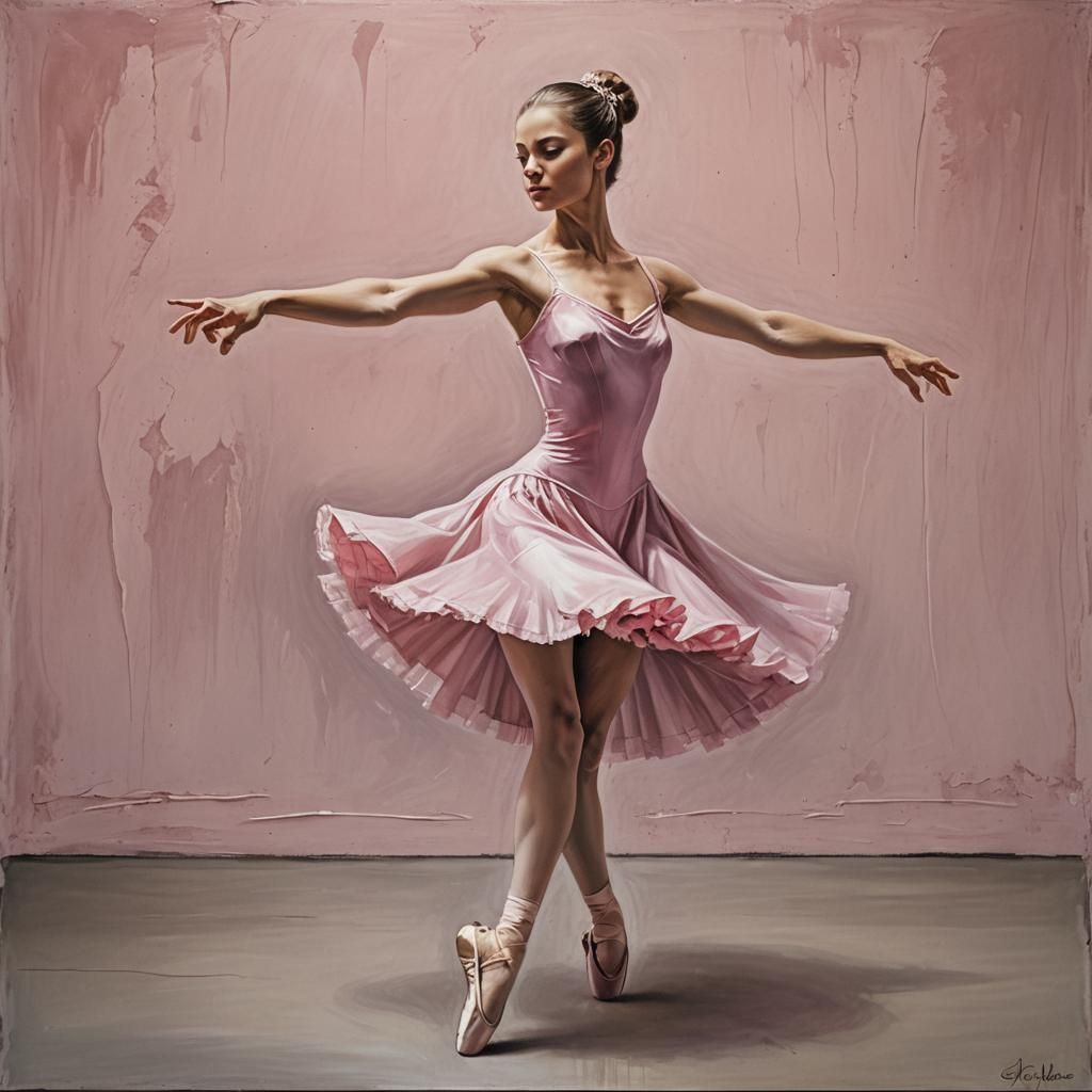 Ballerina in Pink Dress: Airbrush Oil Painting