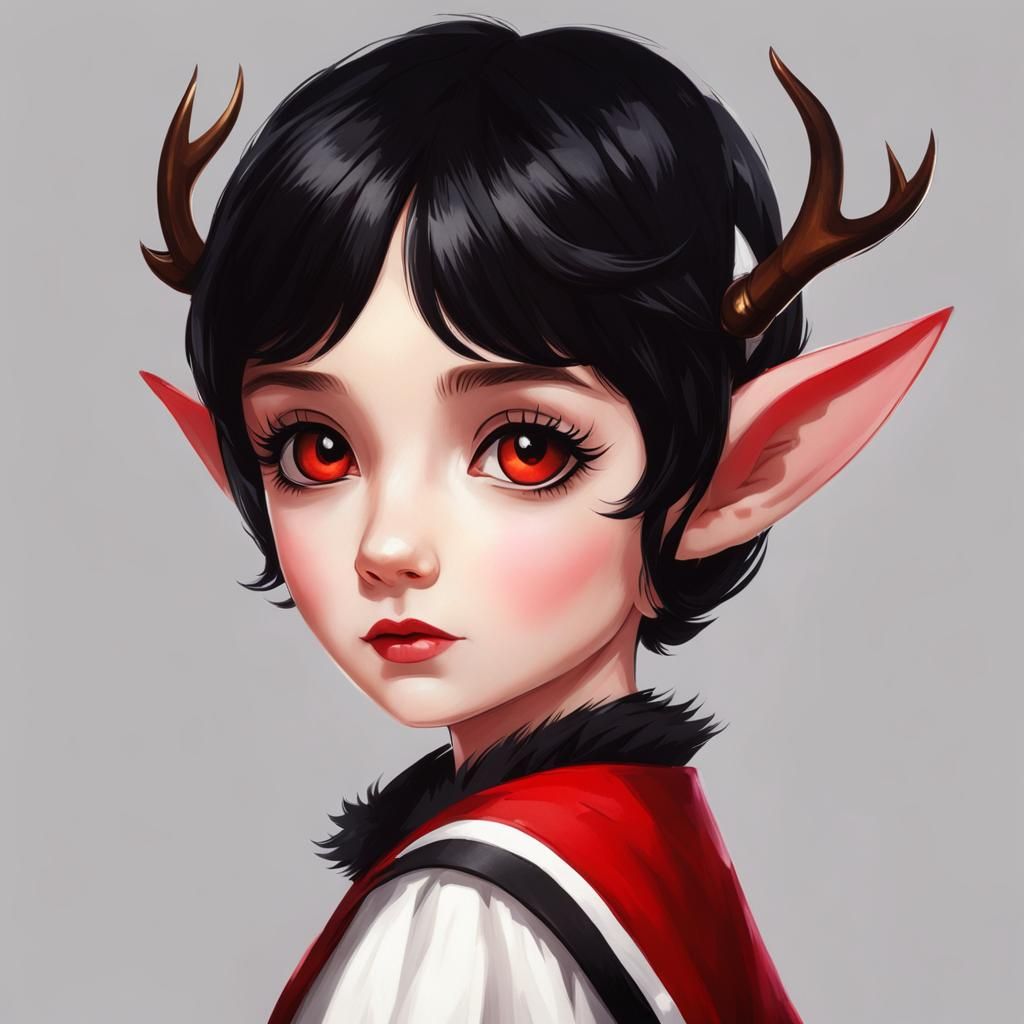 Fae Kindergartener with Antlers and Red Eyes