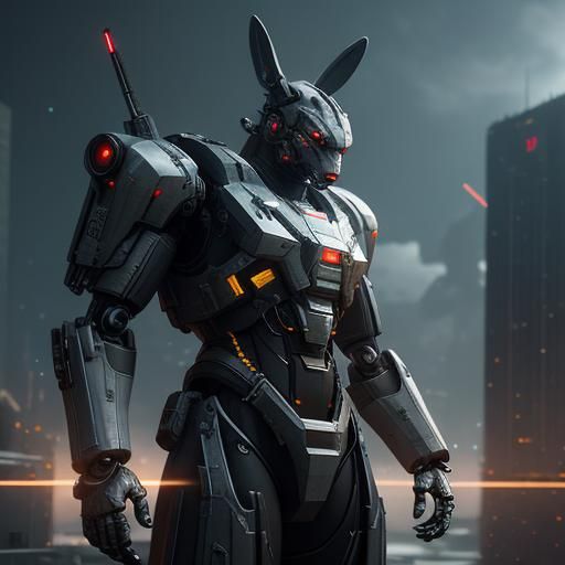 Futuristic Mecha Bad Bunny in Sci-Fi Style