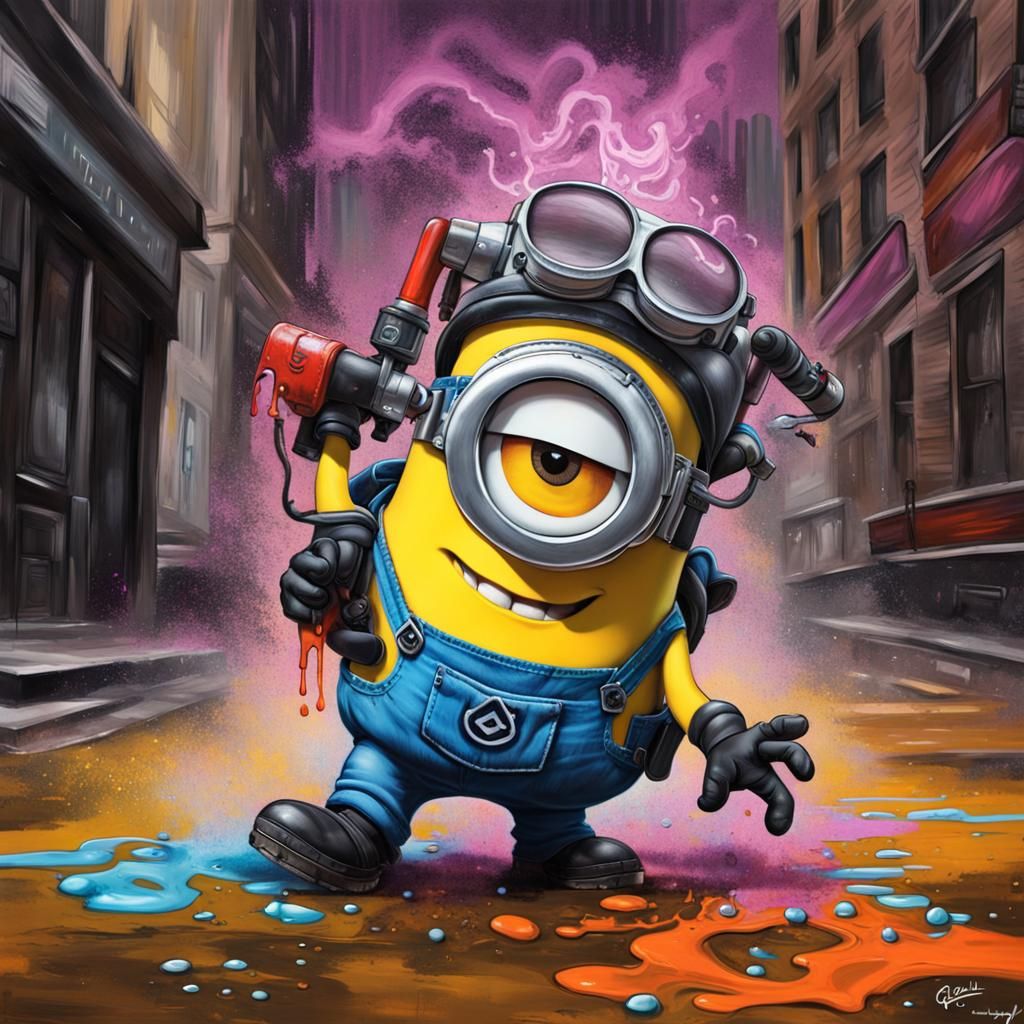 Minion Ghostbusters in Graffiti Art Style