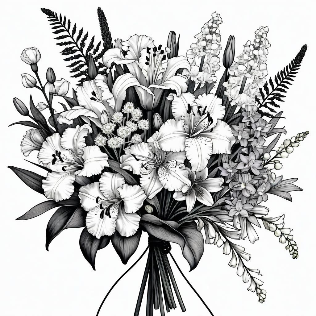 Monochrome Floral Bouquet Tattoo Illustration