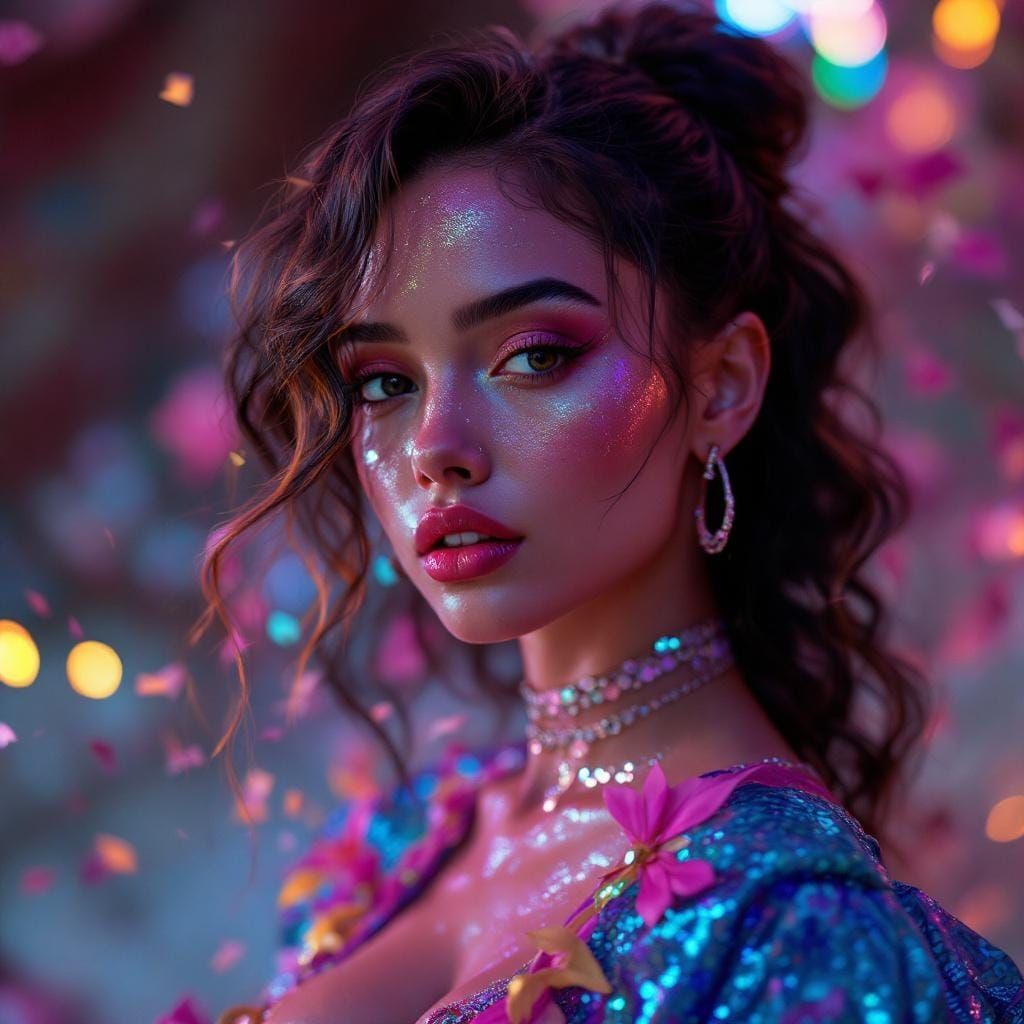 Woman with Glistening Skin in Fantastical Scene