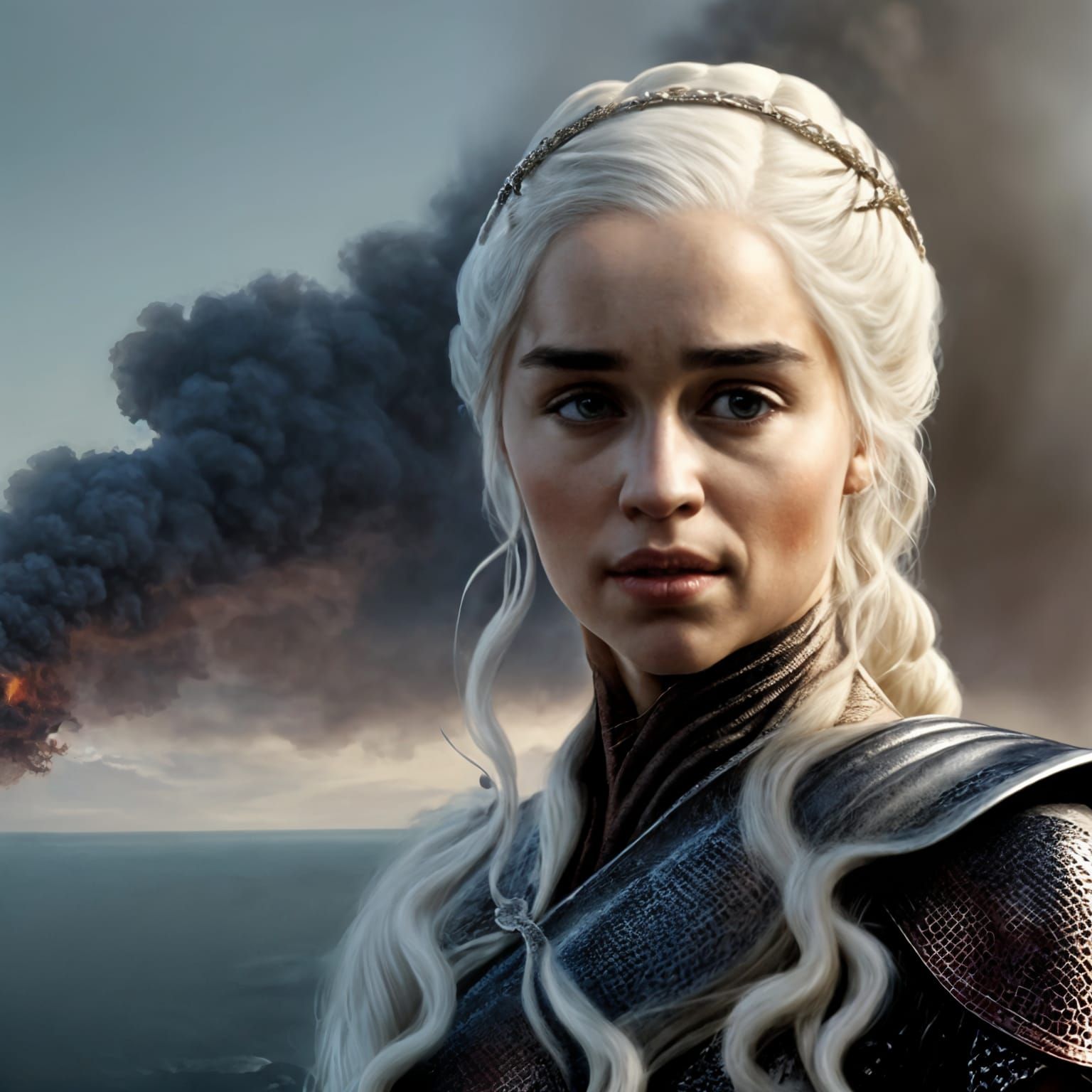 Daenerys Targaryen Portrait with Fire and Blood