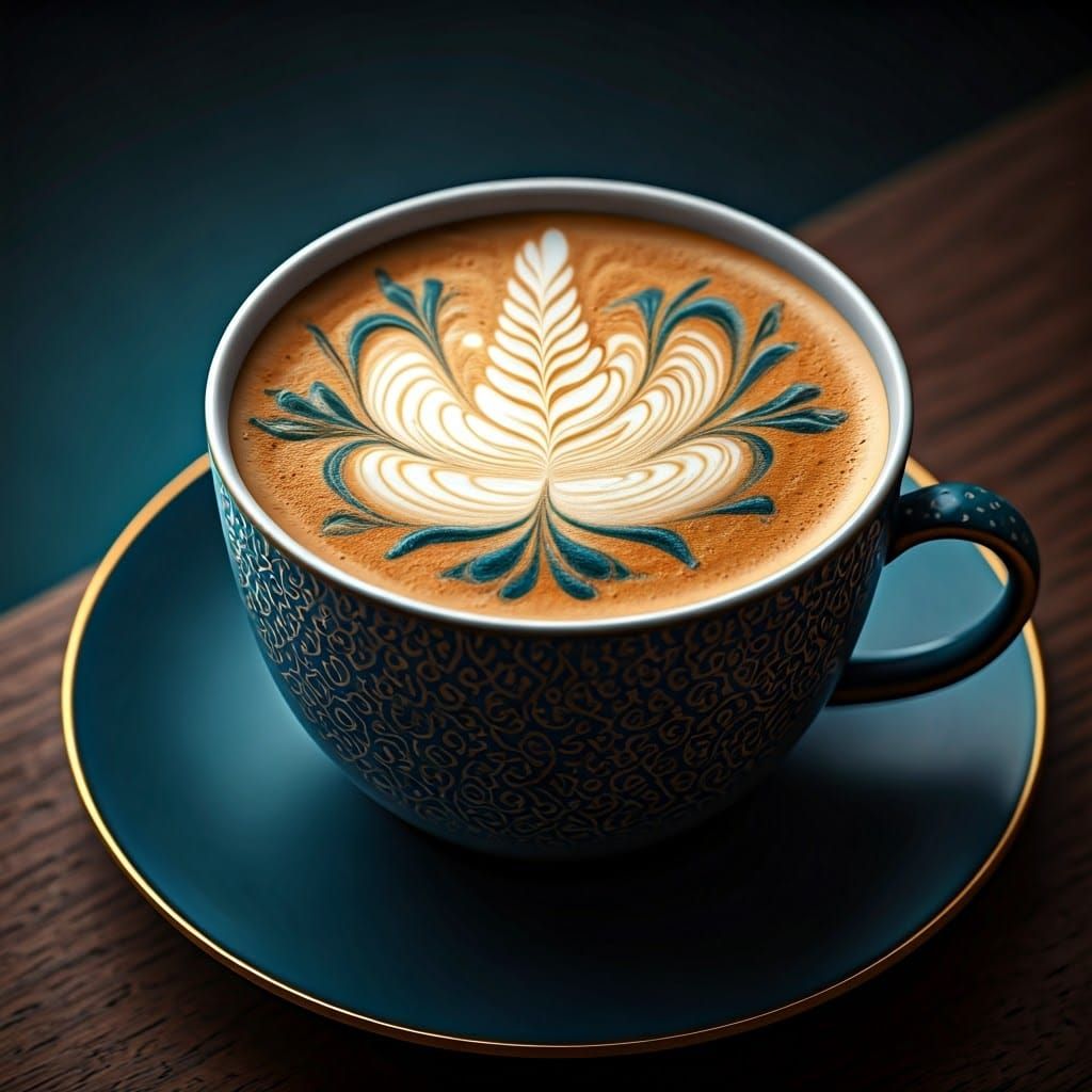 Ornate Flower Painted on Latte Foam in Hyperrealistic Style