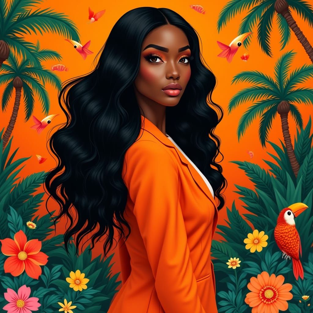 Stunning fashion portrait of a beautiful Black woman in a vi...