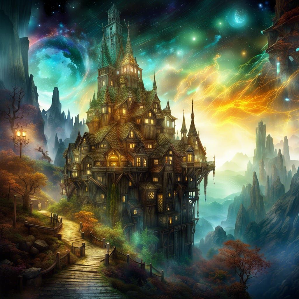 Ethereal Glass Landscape Inspired by Klimt and Escher