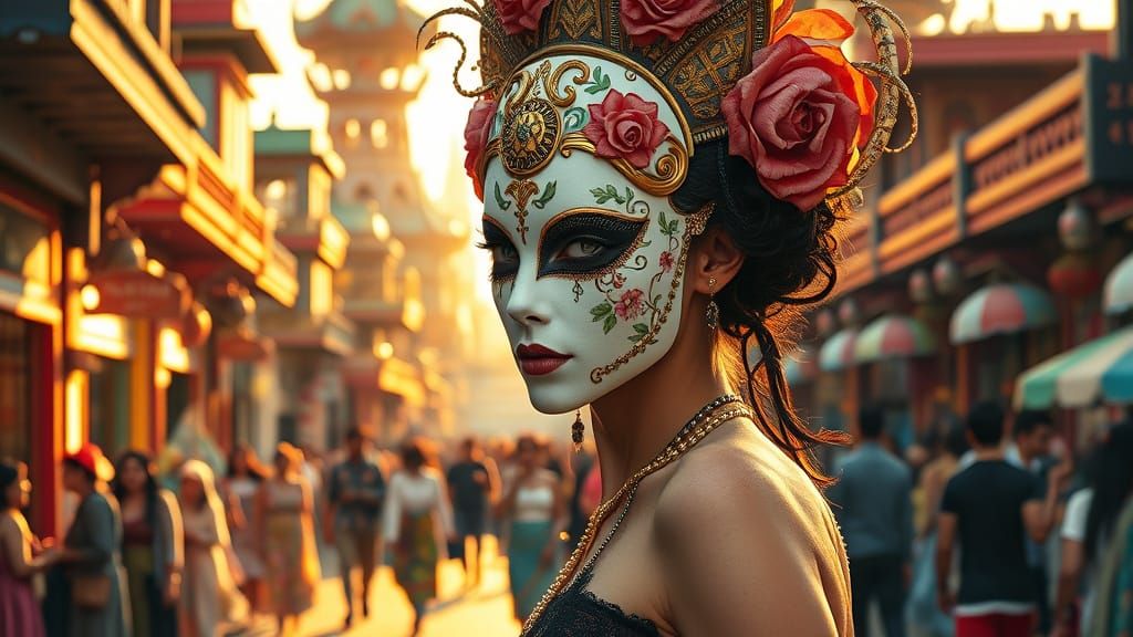 Festival City Porcelain Mask, Art Nouveau Style
