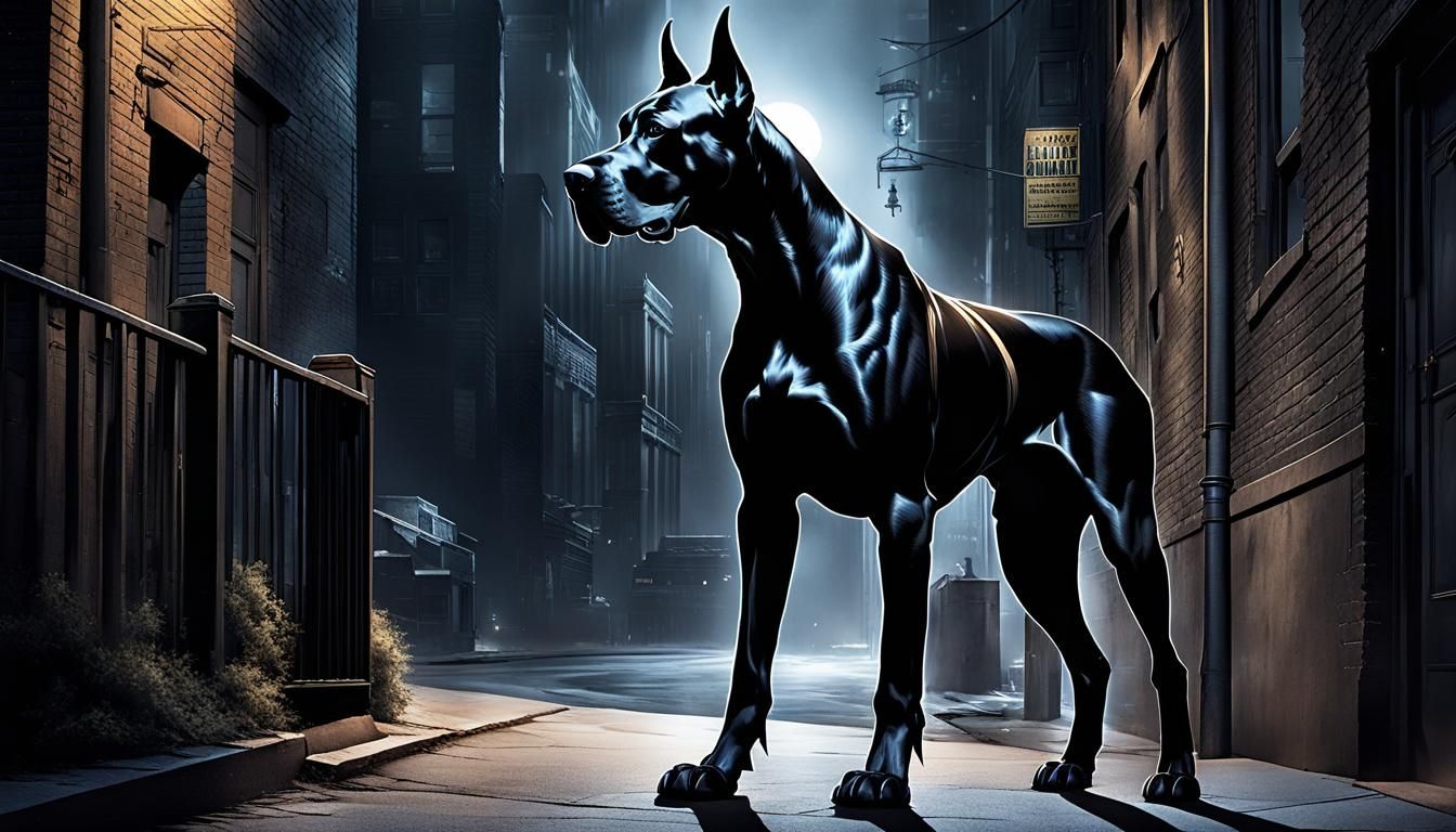 Great Dane Vigilante in Dark Dystopian City