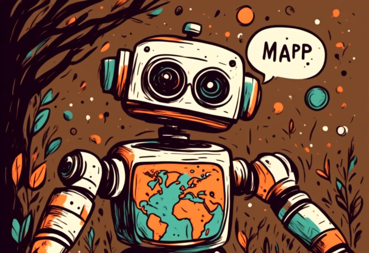 Sad Google Maps Robot in Retro Style