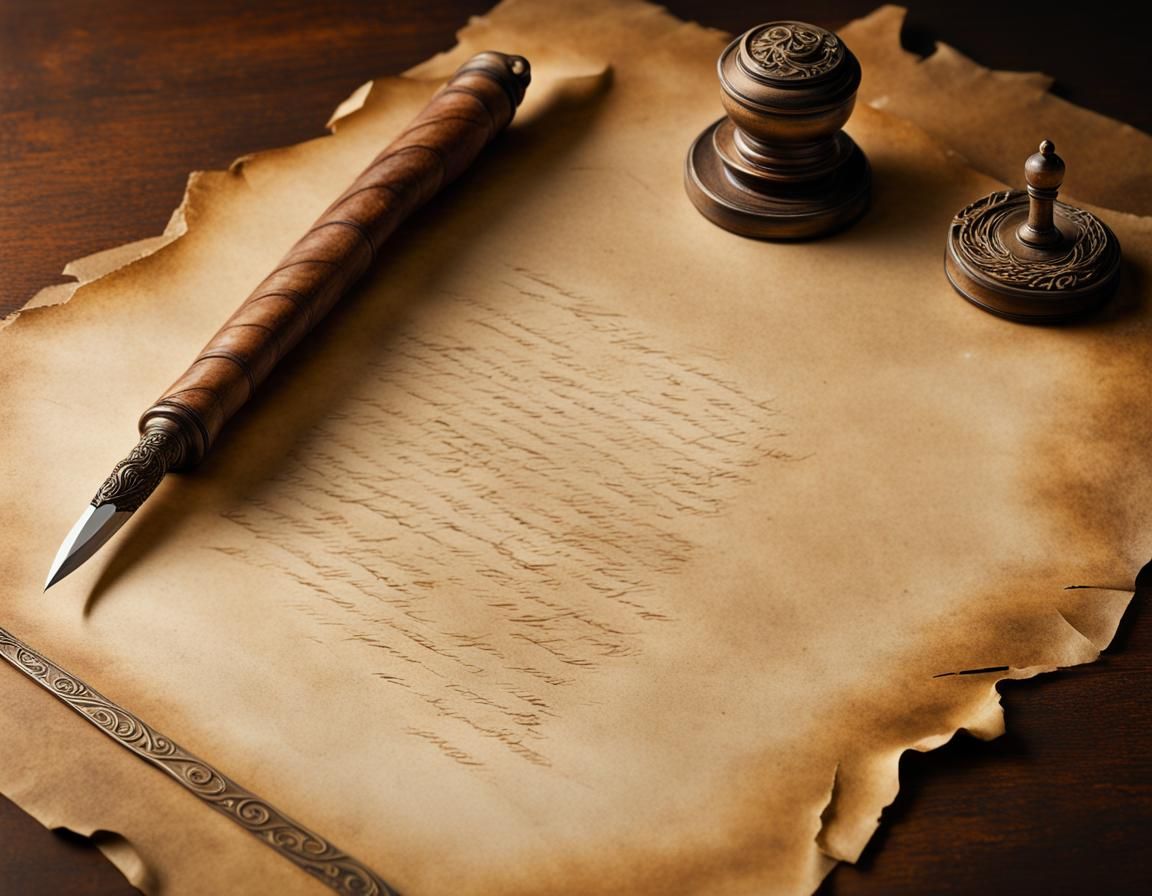 Realistic Parchment Scroll with Quill Pen