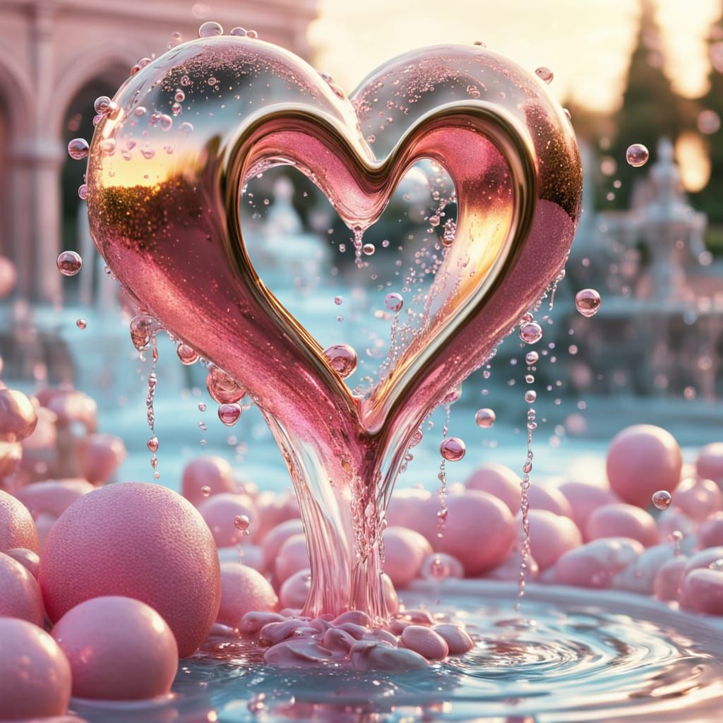 Heart-Shaped Fountain Overflowing with Pink Champagne